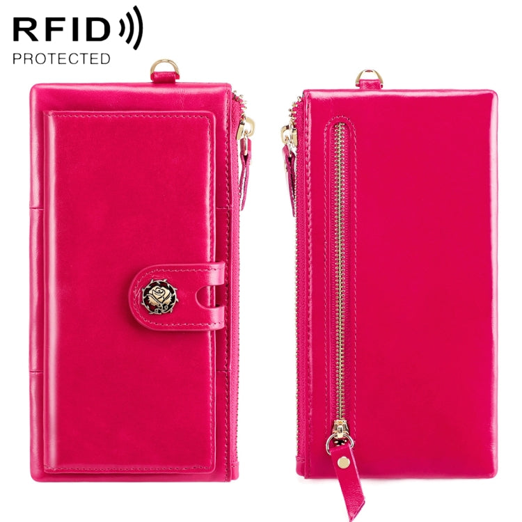 3506 Oil Wax Vintage Texture RFID Anti-Degaussing Hand Held Wallet for Ladies
