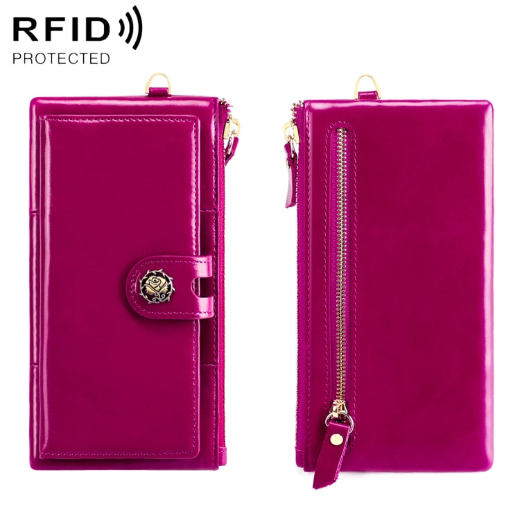 3506 Oil Wax Vintage Texture RFID Anti-Degaussing Hand Held Wallet for Ladies