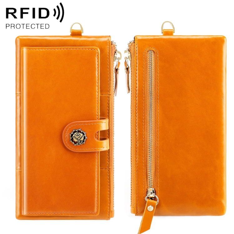 3506 Oil Wax Vintage Texture RFID Anti-Degaussing Hand Held Wallet for Ladies