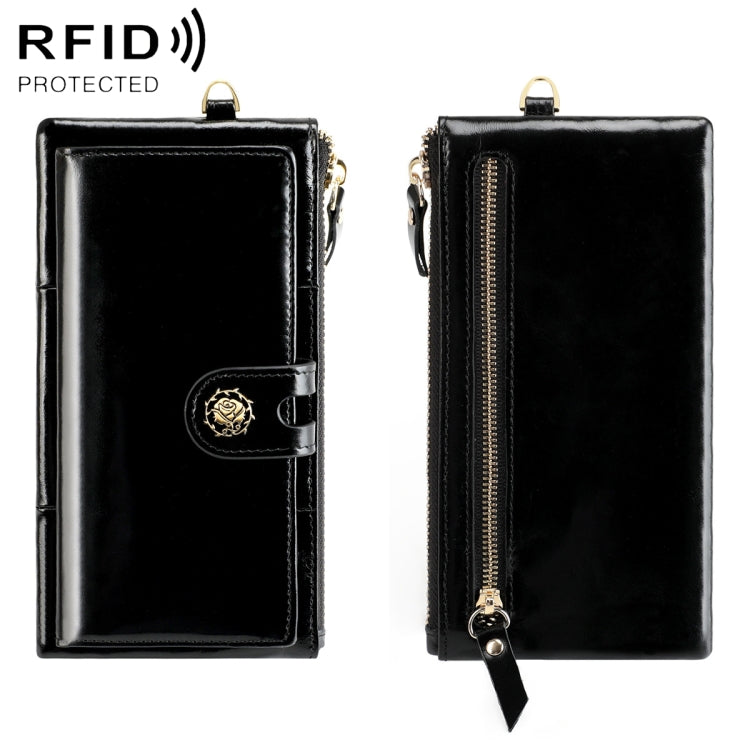3506 Oil Wax Vintage Texture RFID Anti-Degaussing Hand Held Wallet for Ladies