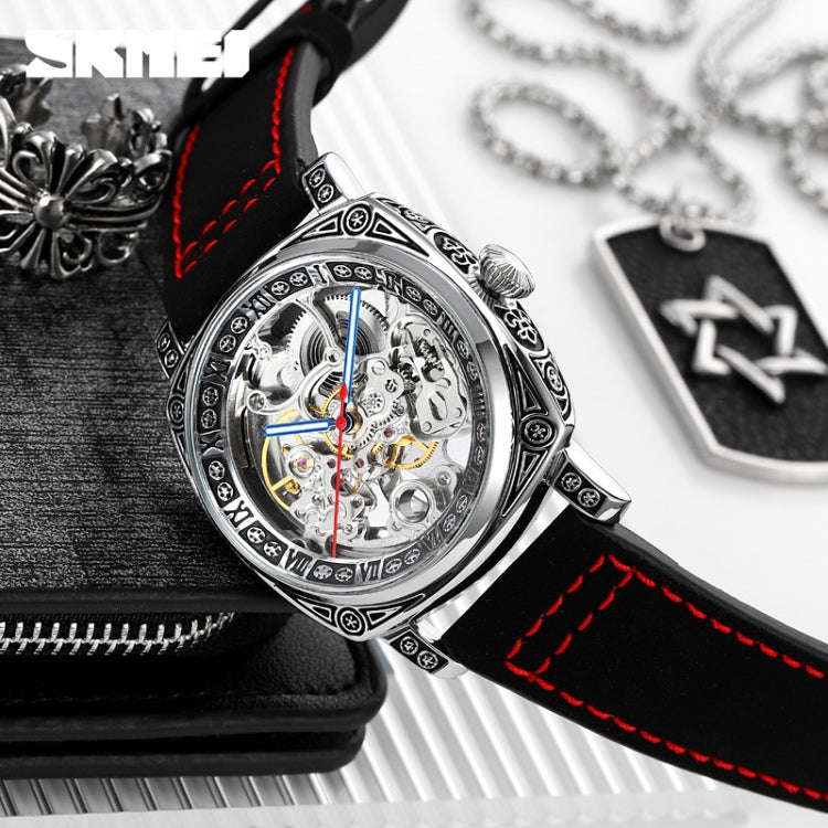 SKMEI 9271 Stainless Steel Buckle Leather Strap Waterproof Mechanical Watch