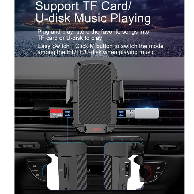 C1 Car Bluetooth 5.0 MP3 Player FM Transmitter Air Outlet Phone Holder