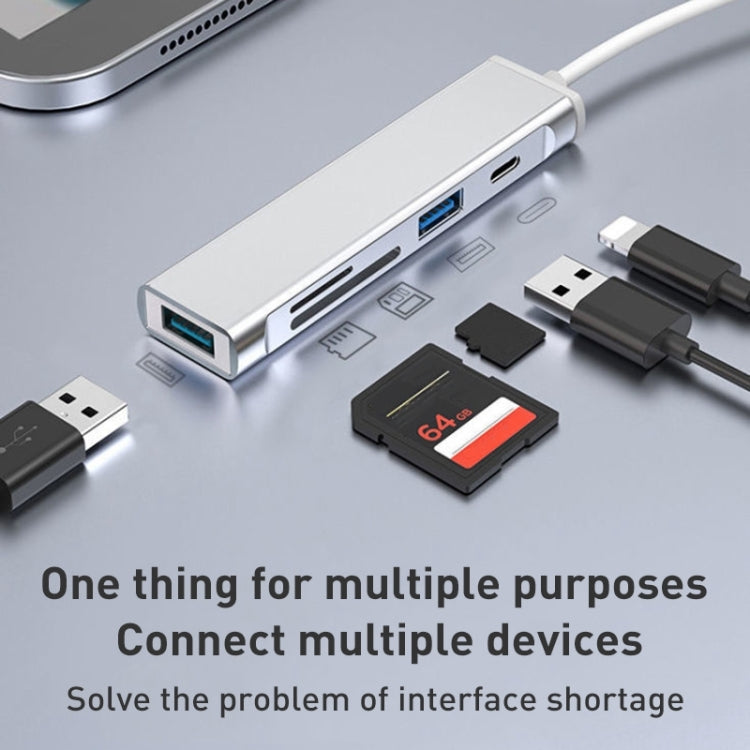 Docking Station TF/SD Card Reader For iPhone, Type-C Port, USB Port, 5 in 1 8 (Grey)