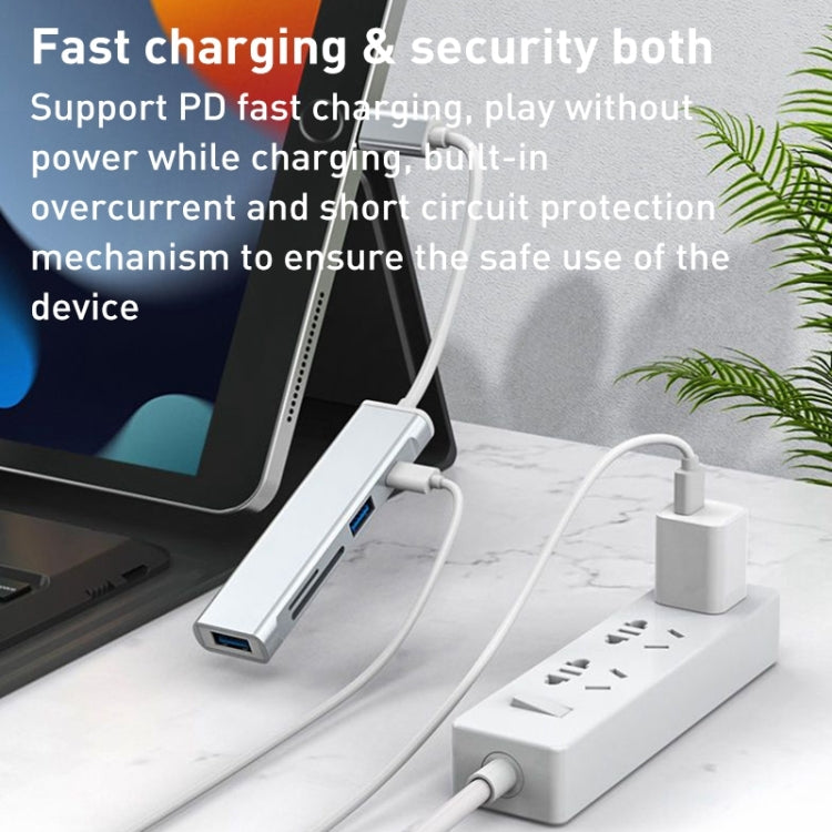 Docking Station TF/SD Card Reader For iPhone, Type-C Port, USB Port, 5 in 1 8 (Grey)