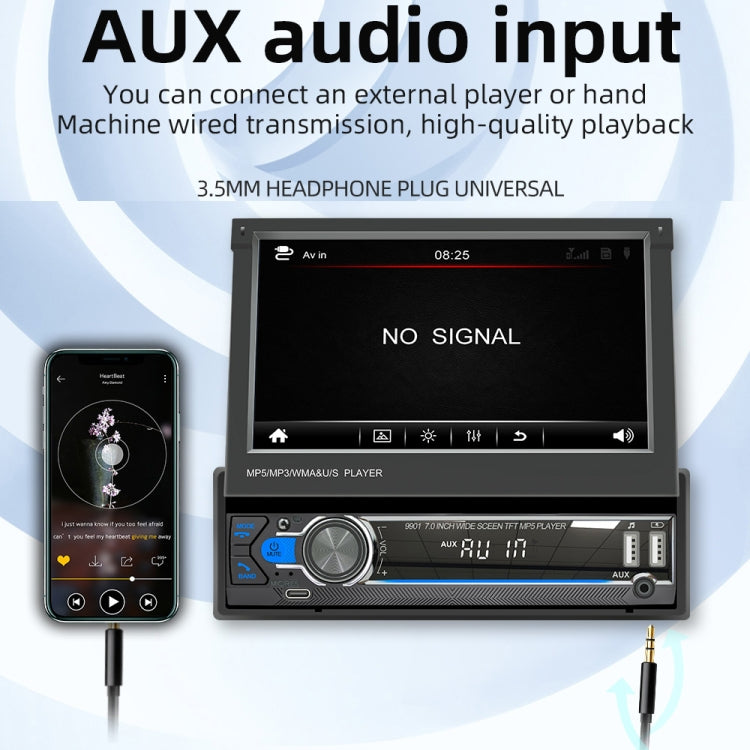 9901 7 inch Car  Retractable MP5 Player Supports FM & Mobile Phone Internet