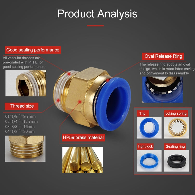 PC6-04 LAIZE 2pcs PC Male Thread Straight Pneumatic Quick Fitting Connector, PC16-03 (2pcs), PC16-04 (2pcs), PC16-06 (1pc)