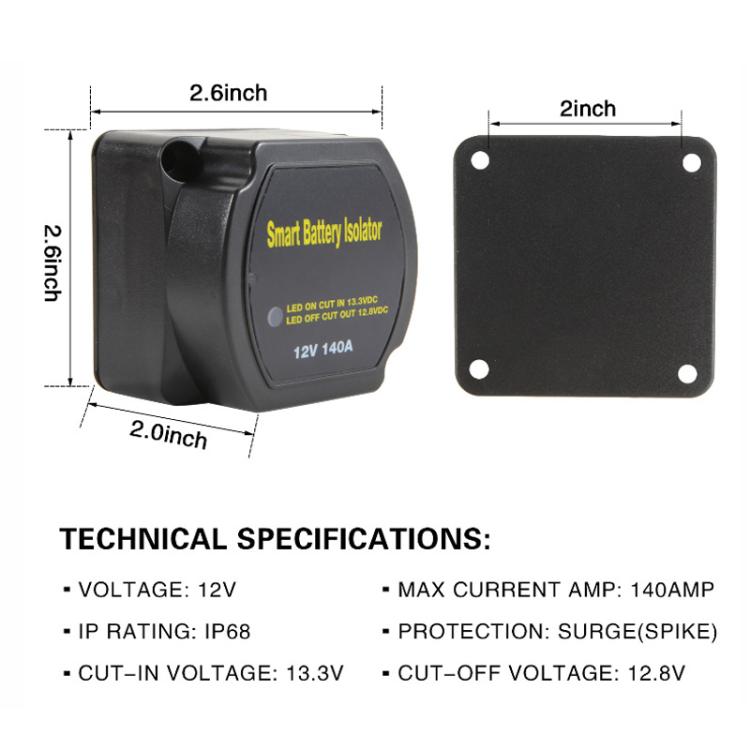 12V 140A Car Yacht RV Smart Dual Battery Isolation Controller with Relay