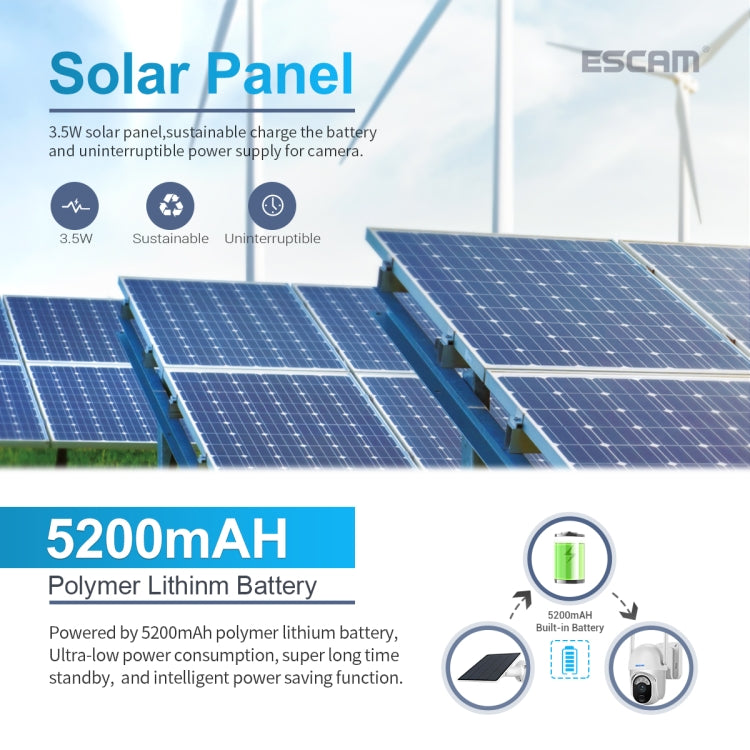 ESCAM QF103 3MP Cloud Storage PT WIFI PIR Alarm IP Camera with Solar Panel Battery Support Full Color Night Vision & Two Way Audio
