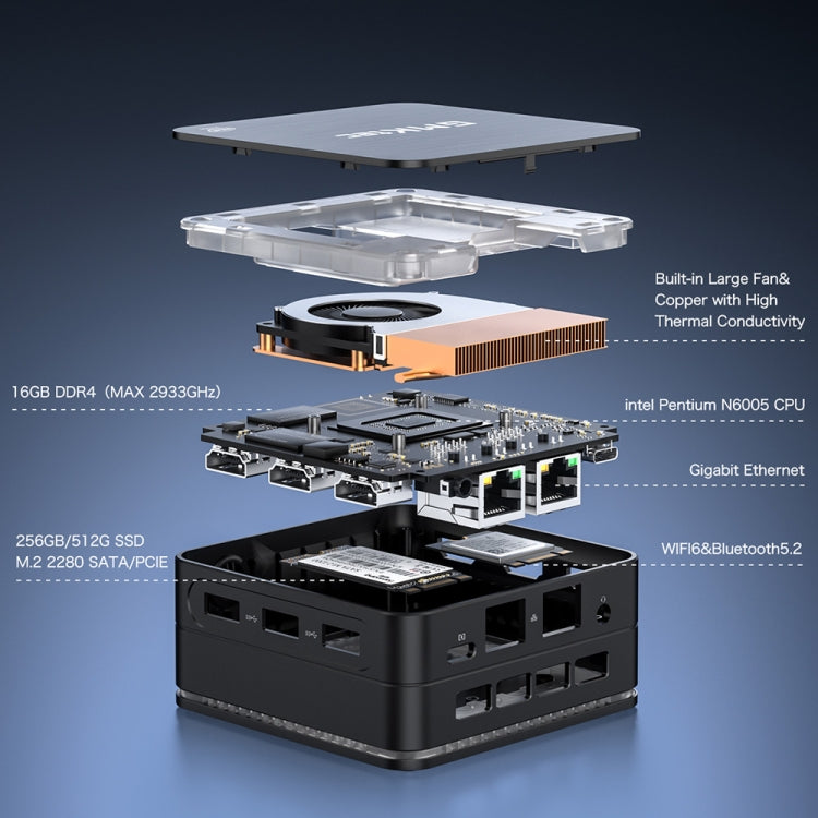 GMK KB7 Windows 11 Pro Mini PC, 16GB+512G, Intel Pentium Silver N6005 Quad Core, Support WiFi & BT