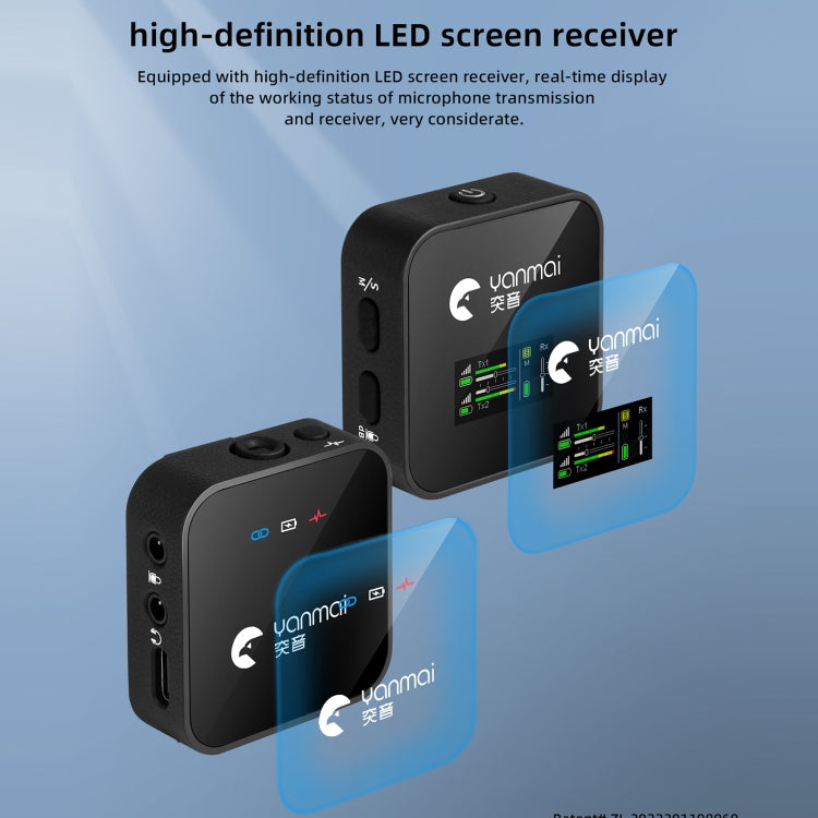 Yanmai GF525 2 in 1 Broadcast 2.4G Wireless Lavalier Microphone Mini Clip-on Mic with LED Display