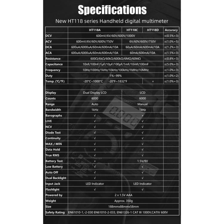 HABOTEST HT118D Portable High-precision Manual Digital Multimeter