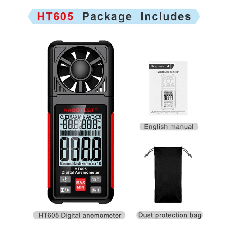 HABOTEST HT605 Portable Intelligent Digital Display Handheld Wind Speed Tester