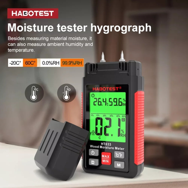 HABOTEST HT633 Portable Multifunctional Digital Display Wood Moisture Detector