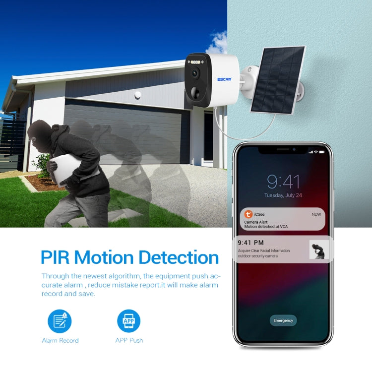 ESCAM QF370 3MP Cloud Storage PT WIFI Solar Panel IP Camera with PIR Alarm Support Night Vision & Two Way Audio