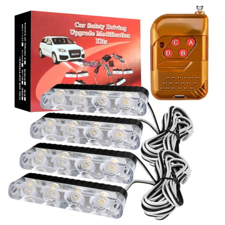 4 in 1 Car 16LEDs Grille Flash Lights Warning Lights with Wireless Remote Control