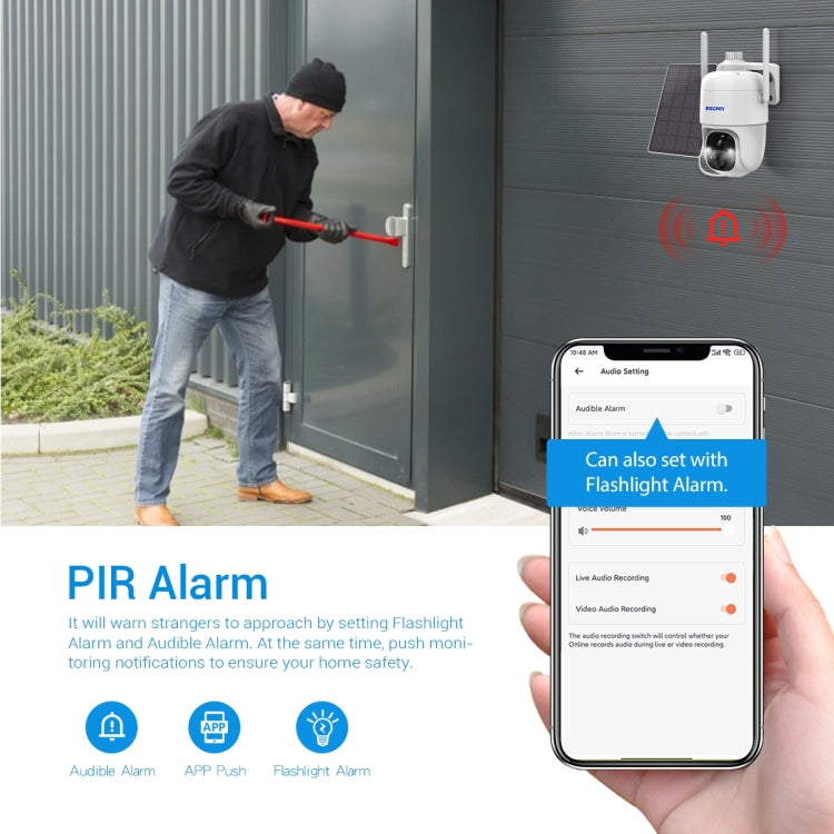 ESCAM G24 3MP WiFi Smart Night Vision Two-way Voice Intercom Solar Camera Support Full HD AI Recognition PIR Alarm