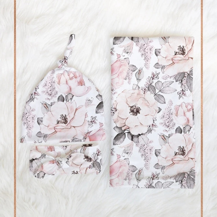 Newborn Baby Three-piece Swaddling Scarf  Cap Headband