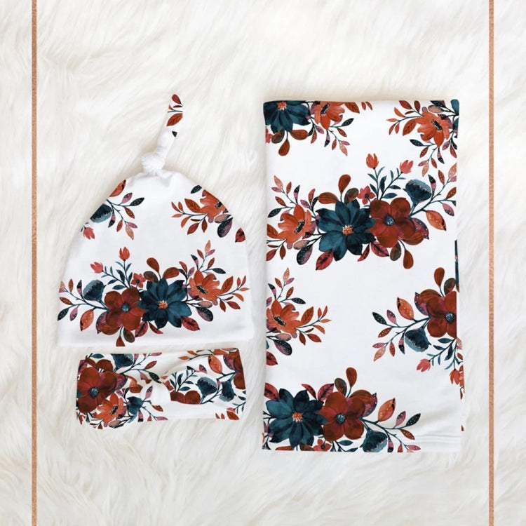 Newborn Baby Three-piece Swaddling Scarf  Cap Headband