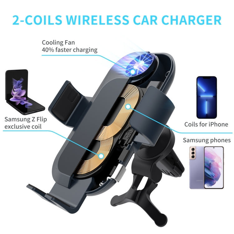 C35 Fan Cooling Dual Coil Car Phone Holder Wireless Charger