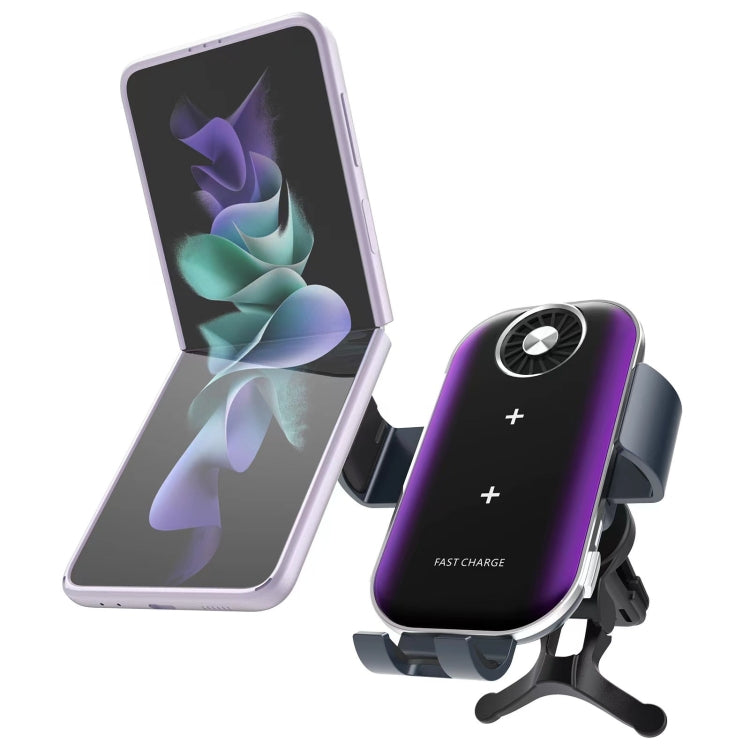 C37 Fan Cooling Dual Coil Car Phone Holder Wireless Charger