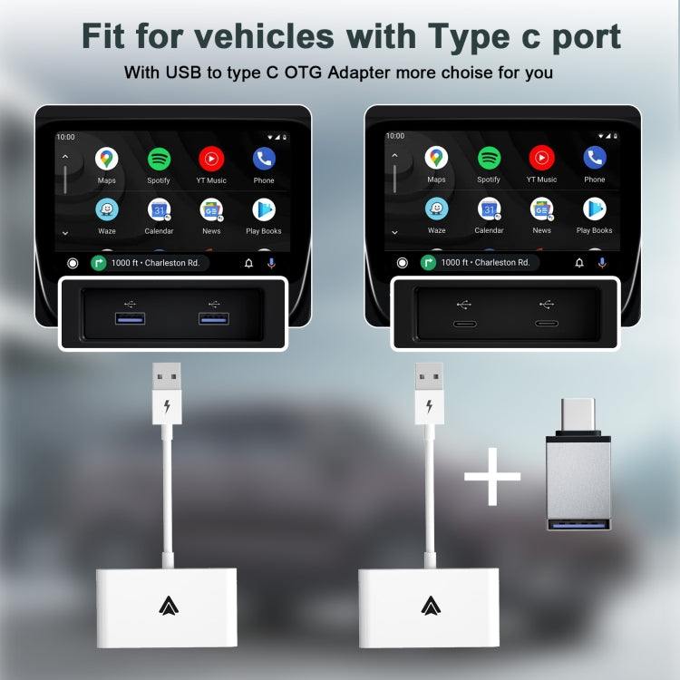 THT-020-2+ USB + USB-C / Type-C Wired to Wireless Carplay Adapter for Android Smartphone