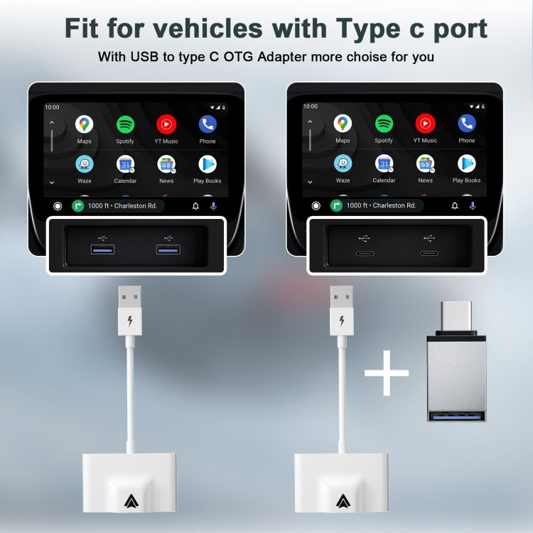 THT-020-3+ USB + USB-C / Type-C Wired to Wireless Carplay Adapter for Android Smartphone