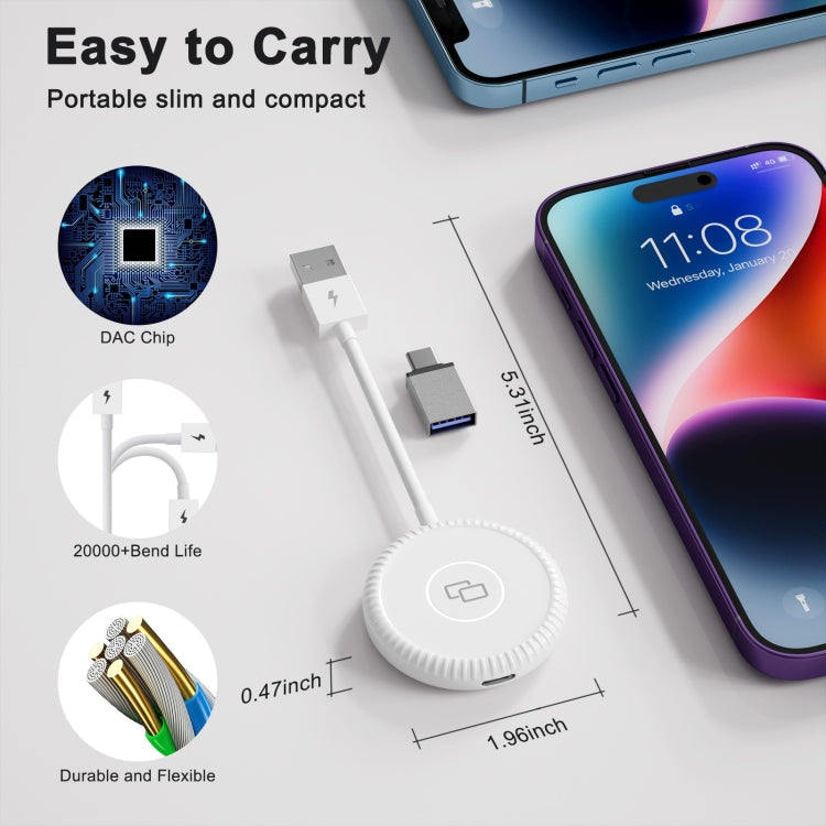 THT-020-6 USB + USB-C / Type-C Carplay Mirror Adapter for iPhone