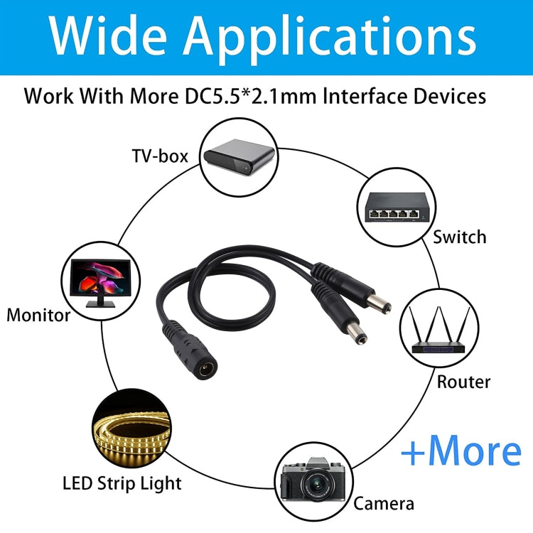 5.5 x 2.1mm 1 to 2 Female to Male Plug DC Power Splitter Adapter Power Cable, Cable Length: 30cm