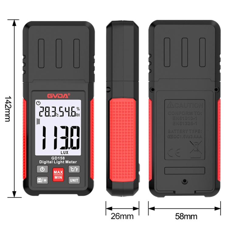 GVDA GD158 200000Lux Digital Light Meter Tester Brightness Photometer