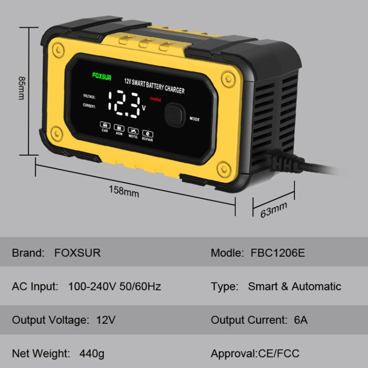 FOXSUR FBC1206E 6A 12V Car / Motorcycle Smart Battery Charger