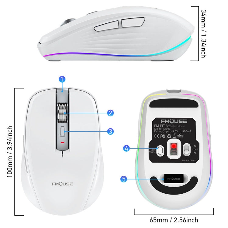 HXSJ M303 2400DPI Dual Mode 2.4GHz + Bluetooth 5.1 Wireless Mouse