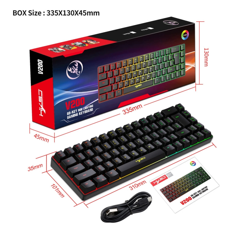 HXSJ V200 Wired RGB Backlit Mechanical Keyboard 68 Key Caps, Cable Length: 1.7m