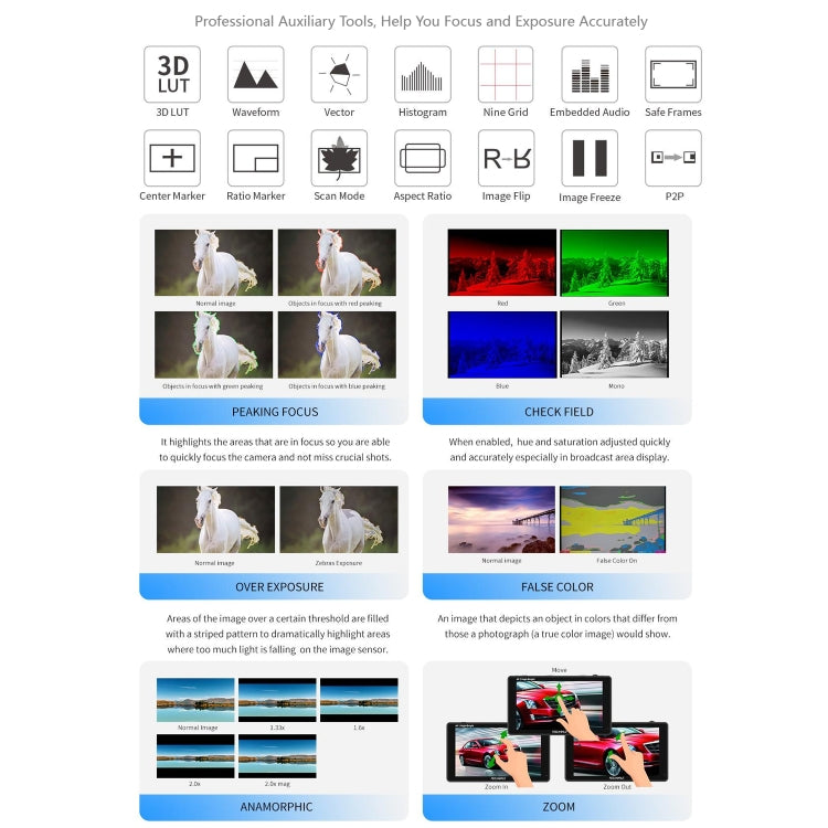 FEELWORLD F5 ProX 5.5 inch 1600nit High Bright Touch Screen DSLR Camera Field Monitor 4K HDMI F970 Install and Power Kit
