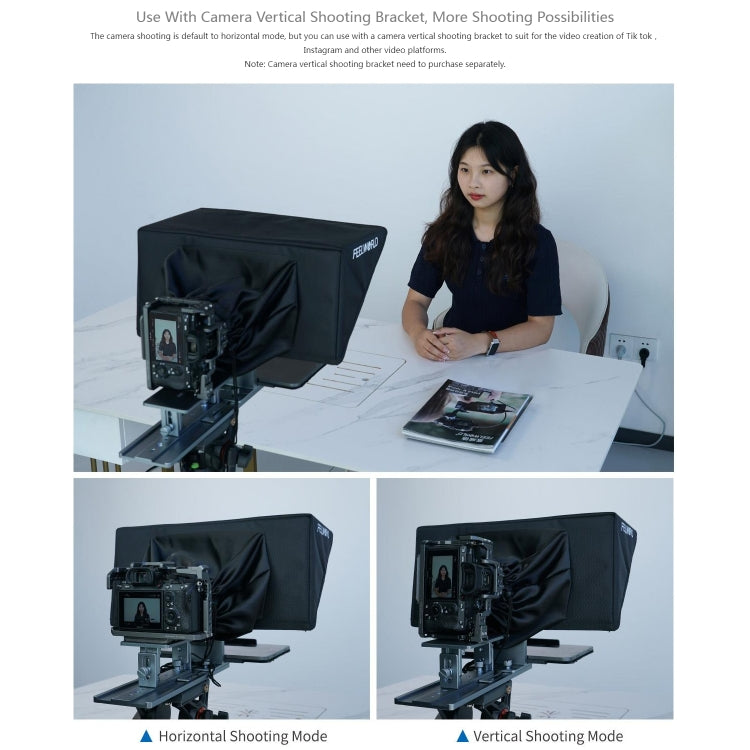 FEELWORLD TP16 16 inch Tablet Horizontal Vertical Prompting Folding Teleprompter, Bluetooth Remote Control
