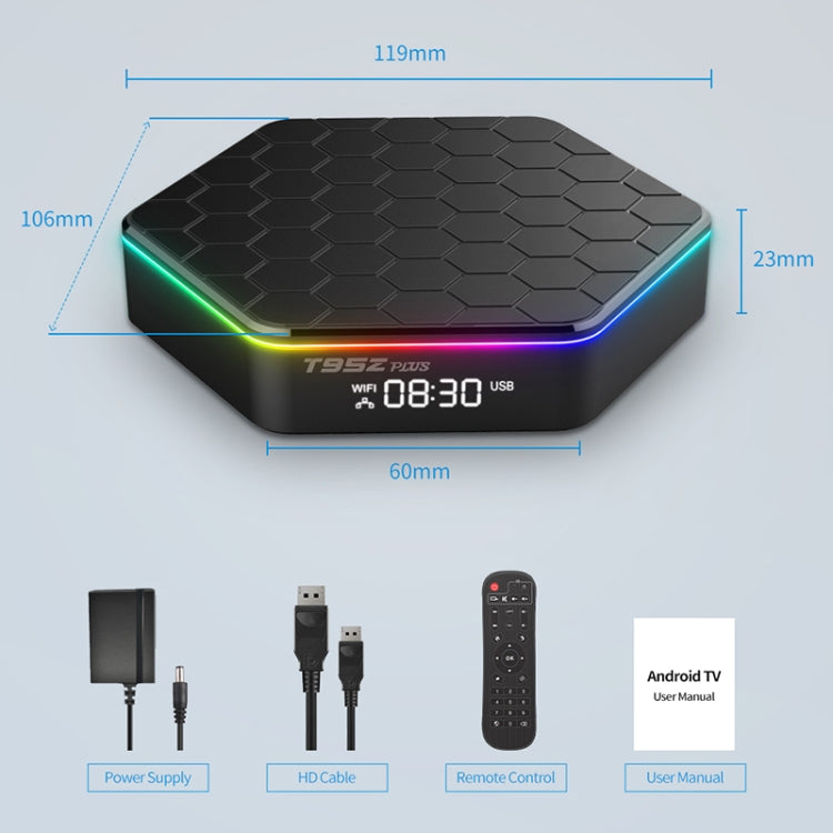 T95Z Plus 8K WiFi6 Android 12.0 Smart TV Box with Remote Control, Allwinner H618 Quad-Core
