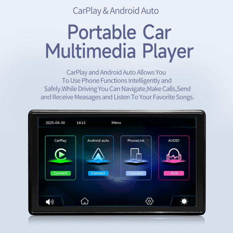 Car 7 inch IPS Portable Smart Screen Wireless Screen Projection Carplay Android Auto, with Reversing Camera