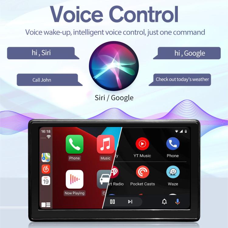 Car 7 inch IPS Portable Smart Screen Wireless Screen Projection Carplay Android Auto, with Reversing Camera