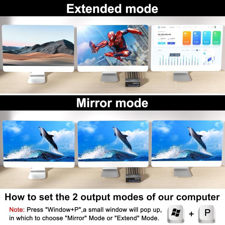 KC-KVM203DH 8K 30Hz USB3.0 DP+DP+HDMI Triple Monitors KVM Switch, EU Plug