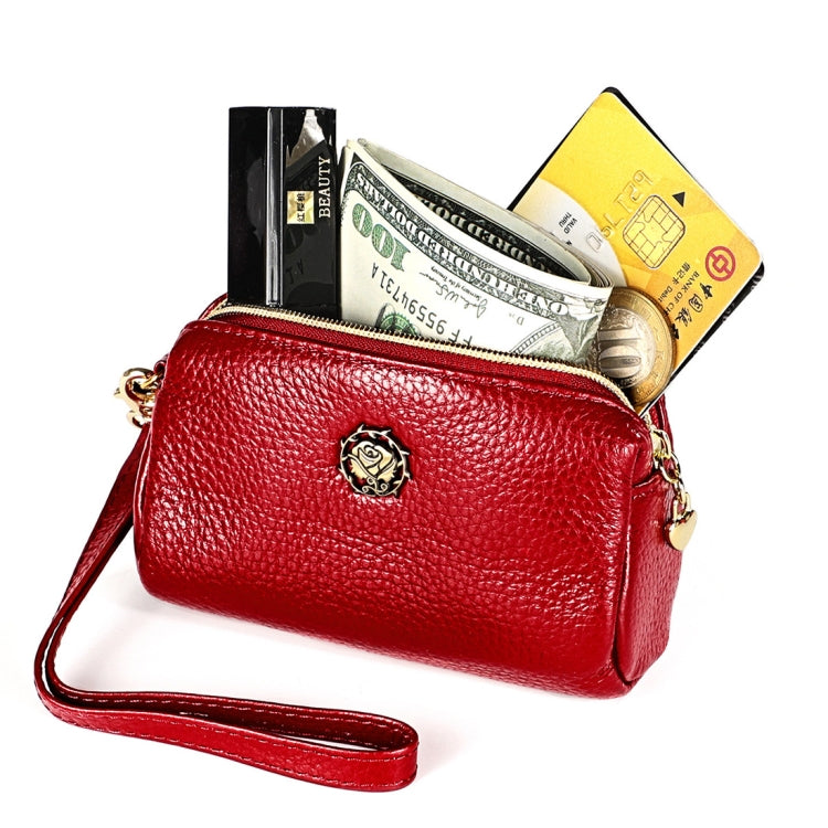 2033 Lady Portable Zipper Leather Wallet Purse Small Cosmetic Bag with Lanyard