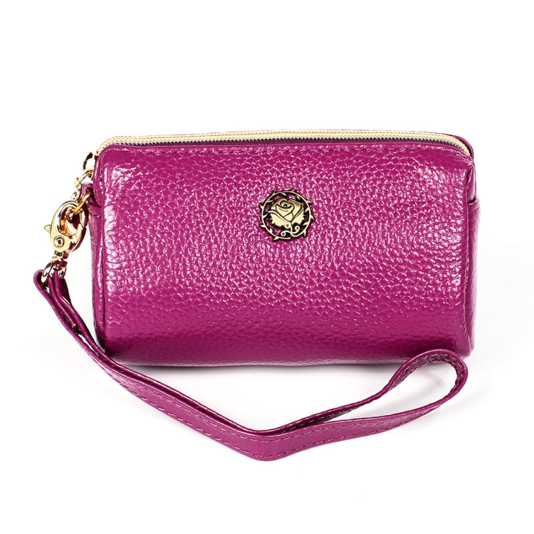 2033 Lady Portable Zipper Leather Wallet Purse Small Cosmetic Bag with Lanyard