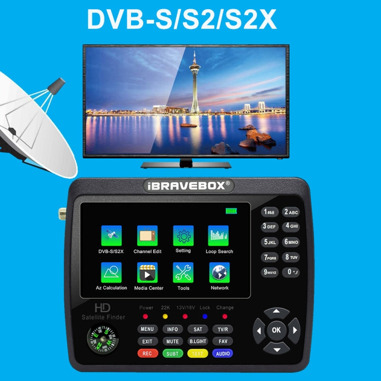 iBRAVEBOX V10 Finder Max 4.3 inch Display Digital Satellite Meter Signal Finder, Support DVB-S/S2/S2X