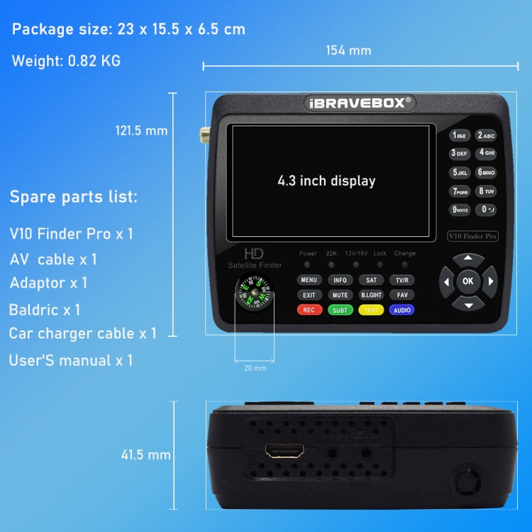 iBRAVEBOX V10 Finder Max 4.3 inch Display Digital Satellite Meter Signal Finder, Support DVB-S/S2/S2X