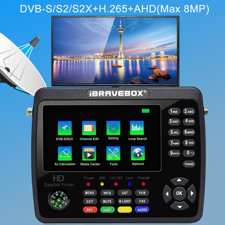 iBRAVEBOX V10 Finder Max+ 4.3 inch Display Digital Satellite Meter Signal Finder, Support DVB-S/S2/S2X AHD