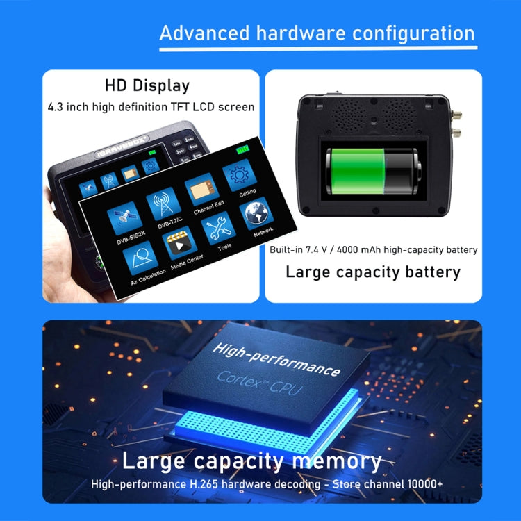iBRAVEBOX V10 Finder Pro 4.3 inch Display Digital Satellite Meter Signal Finder, Support DVB-S/S2/S2X/T/T2/C