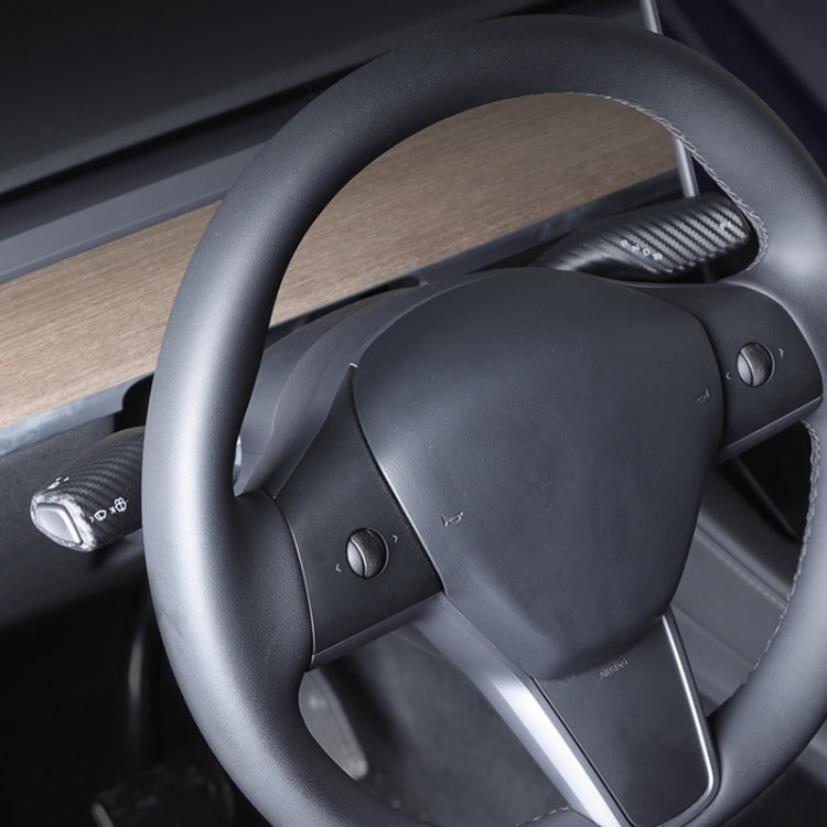 For Tesla Model 3 / Y 2pcs/Set Car Turn Signal Lever Carbon Fiber Pattern Protective Cover