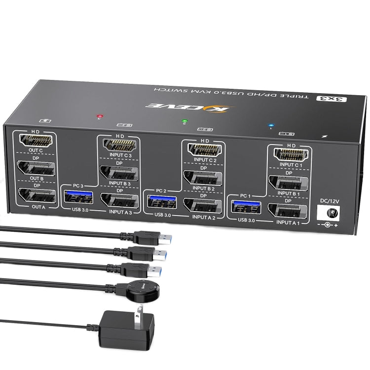 KC-KVM303DH 8K 60Hz USB3.0 DP+DP+HDMI Triple Monitors KVM Switch