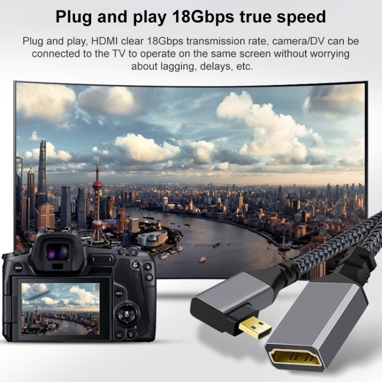 Micro HDMI Male Elbow to HDMI Female 4K UHD 18Gbps Connection Cable