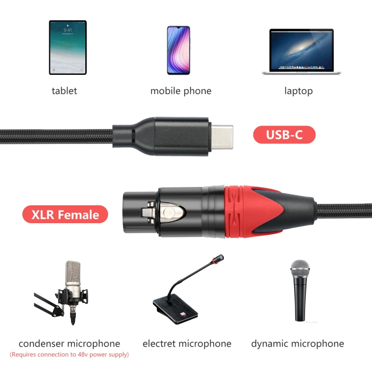 TY03RE Type-C Male to XLR Female Audio Cable for Dynamic Microphone