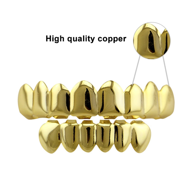 Hip Hop Accessories Gold Tooth Set Real Gold Plating Smooth Upper Eight Lower Six Denture Set