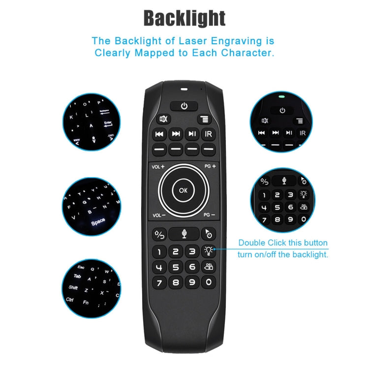 G7V Pro 2.4GHz Fly Air Mouse LED Backlight Wireless Keyboard Remote Control with Gyroscope for Android TV Box / PC, Support Intelligent Voice